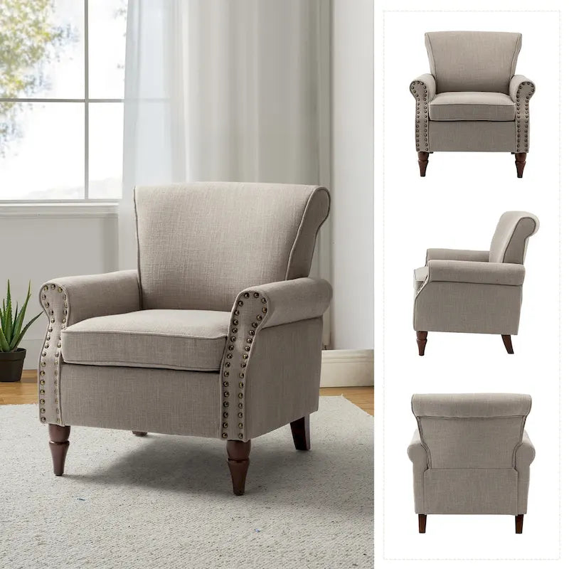 Lot de 2 fauteuils d'appoint confortables rembourrés avec pieds en bois tourné et garniture cloutée