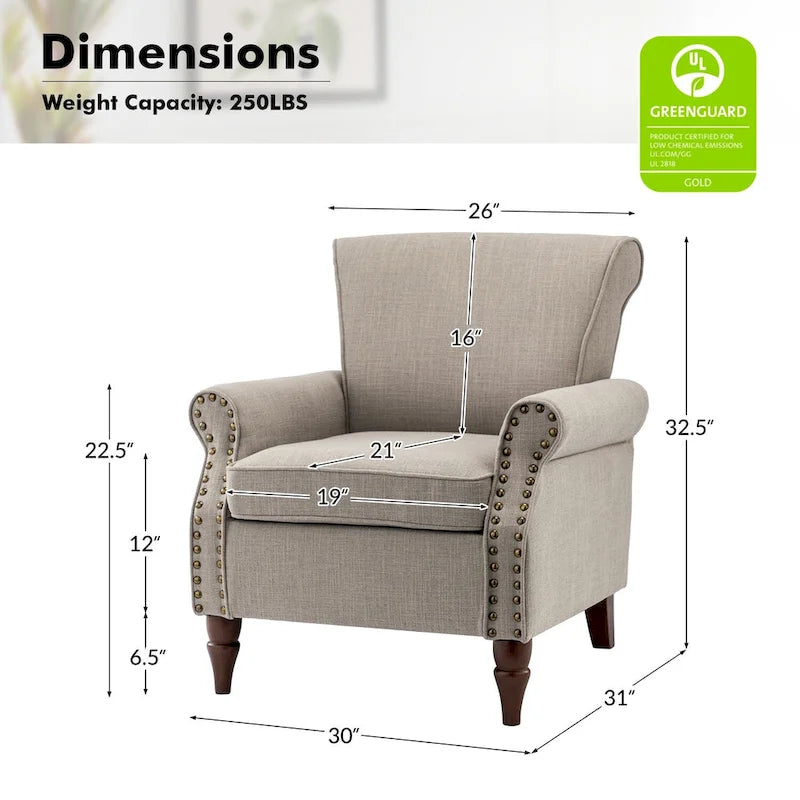 Lot de 2 fauteuils d'appoint confortables rembourrés avec pieds en bois tourné et garniture cloutée