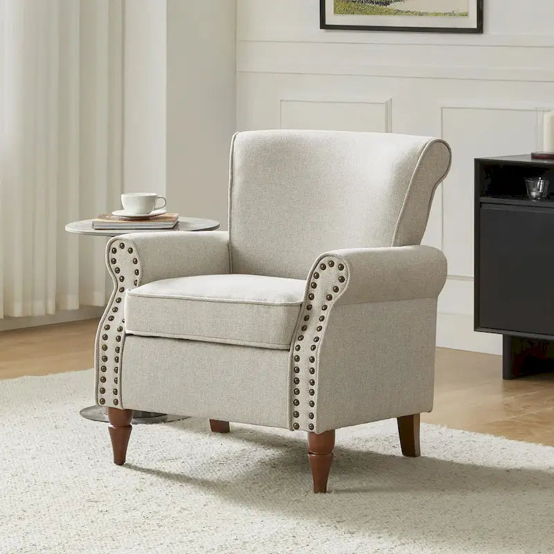 Lot de 2 fauteuils d'appoint confortables rembourrés avec pieds en bois tourné et garniture cloutée