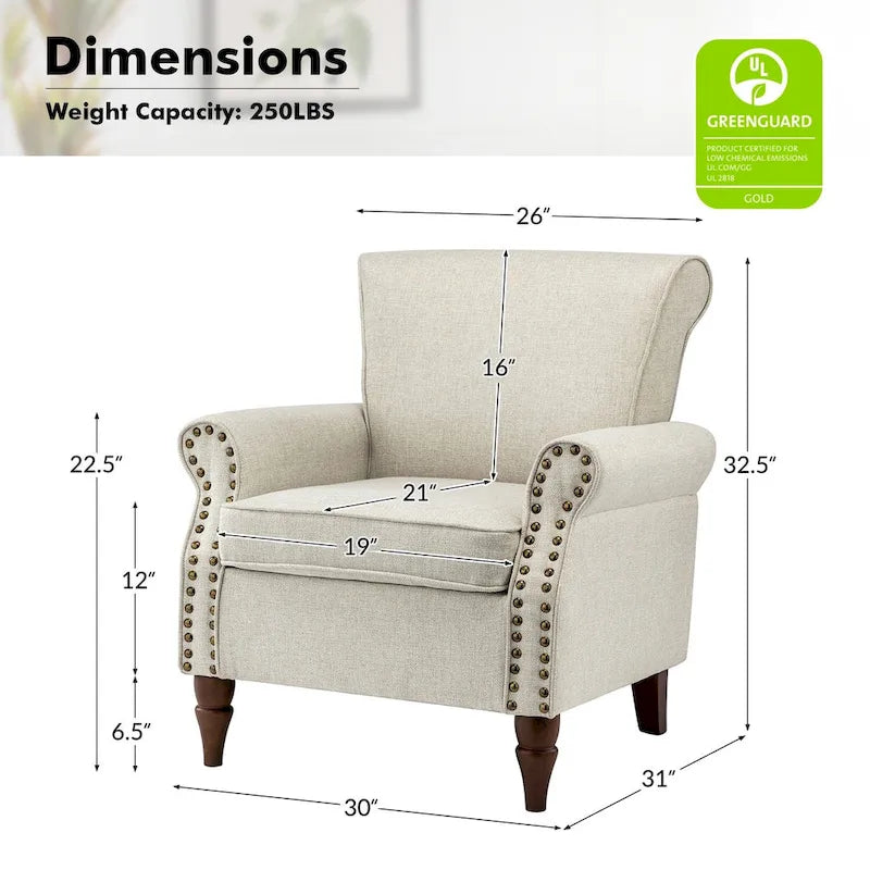 Lot de 2 fauteuils d'appoint confortables rembourrés avec pieds en bois tourné et garniture cloutée