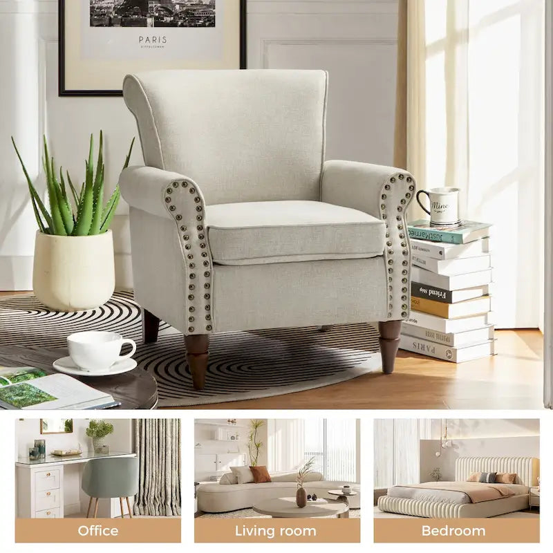 Lot de 2 fauteuils d'appoint confortables rembourrés avec pieds en bois tourné et garniture cloutée