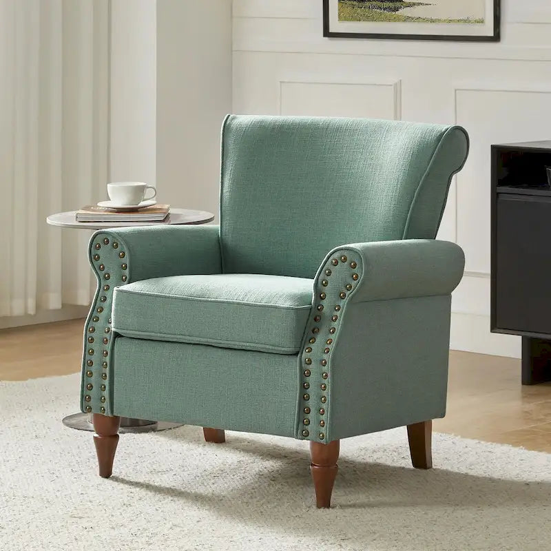Lot de 2 fauteuils d'appoint confortables rembourrés avec pieds en bois tourné et garniture cloutée
