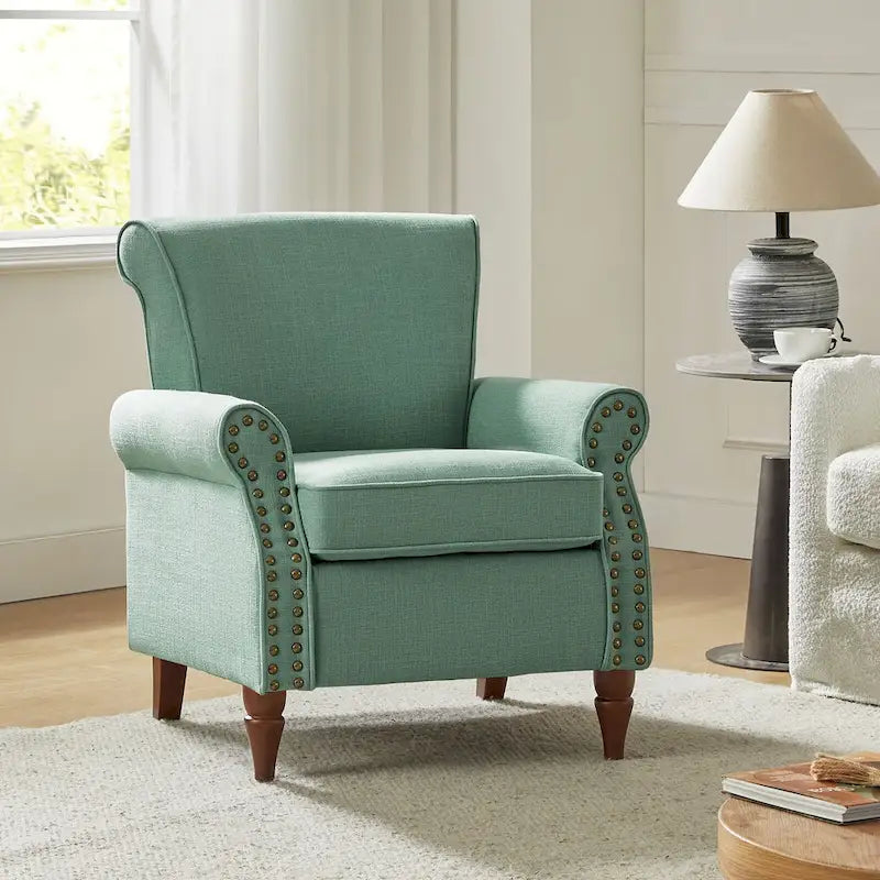 Lot de 2 fauteuils d'appoint confortables rembourrés avec pieds en bois tourné et garniture cloutée