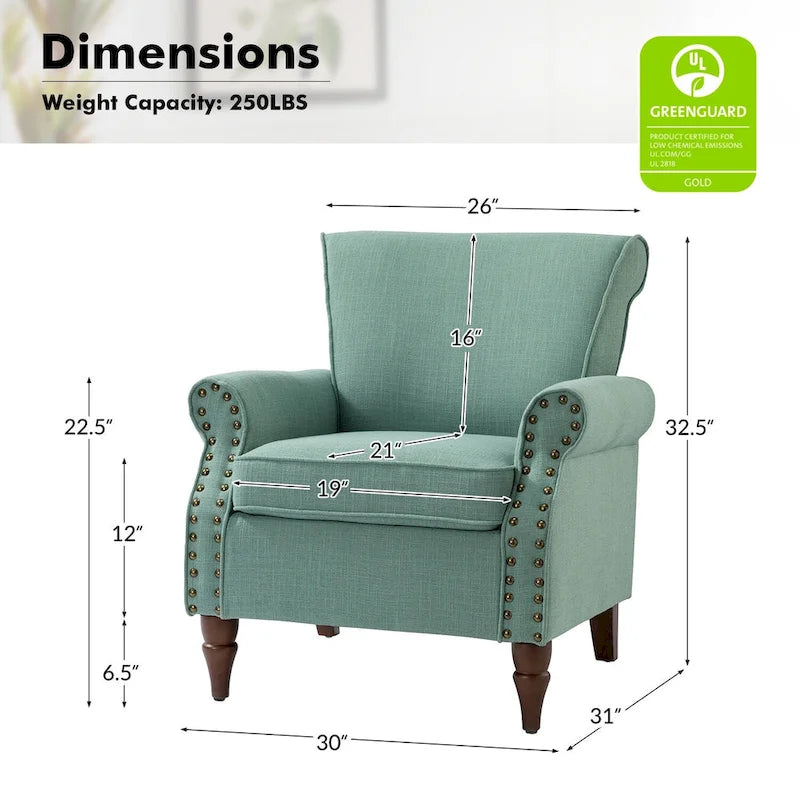 Lot de 2 fauteuils d'appoint confortables rembourrés avec pieds en bois tourné et garniture cloutée