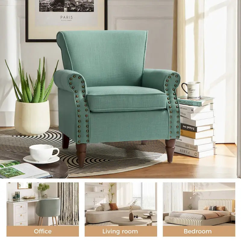 Lot de 2 fauteuils d'appoint confortables rembourrés avec pieds en bois tourné et garniture cloutée