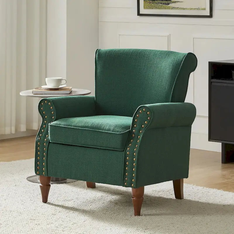 Lot de 2 fauteuils d'appoint confortables rembourrés avec pieds en bois tourné et garniture cloutée