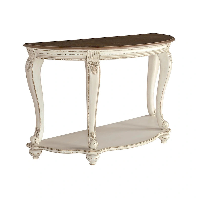 Table d'appoint demi-lune – Blanc/Marron
