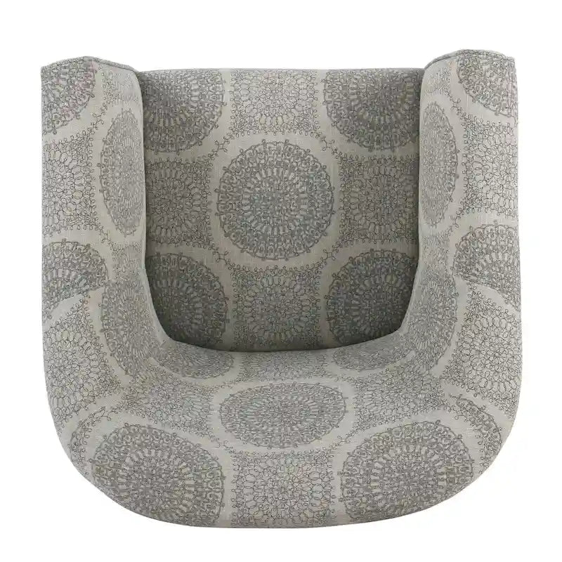 Fauteuil d'appoint gris en forme de baignoire avec médaillon