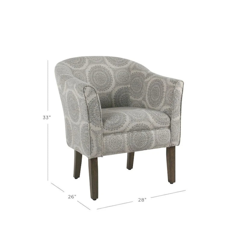 Fauteuil d'appoint gris en forme de baignoire avec médaillon