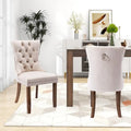 Lot de 2 chaises de salle à manger en velours, chaises d'appoint sans accoudoirs en bois massif touffeté avec garniture cloutée et anneau de dossier - N/A
