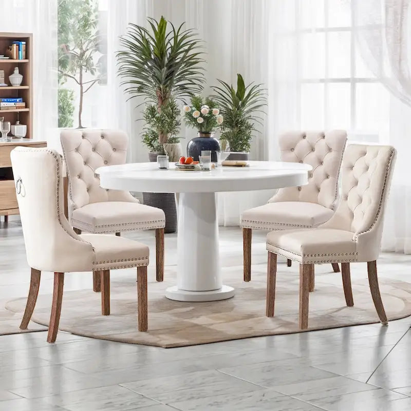 Lot de 2 chaises de salle à manger en velours, chaises d'appoint sans accoudoirs en bois massif touffeté avec garniture cloutée et anneau de dossier - N/A