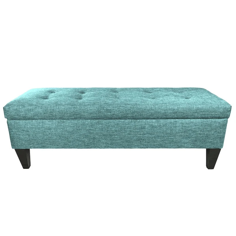 Banc de rangement long capitonné en tissu/bois de couleur unie