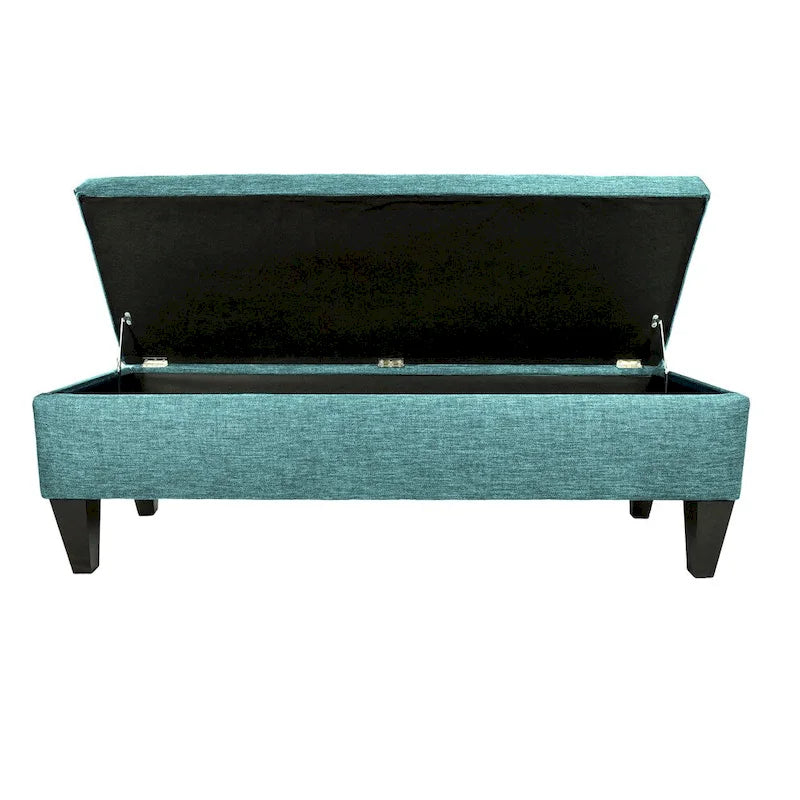 Banc de rangement long capitonné en tissu/bois de couleur unie