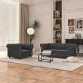 Ensemble de canapé Chesterfield capitonné et rembourré, 2 pièces pour salon, en lin, pieds en bois massif