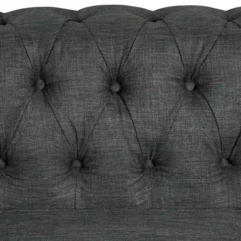 Ensemble de canapé Chesterfield capitonné et rembourré, 2 pièces pour salon, en lin, pieds en bois massif