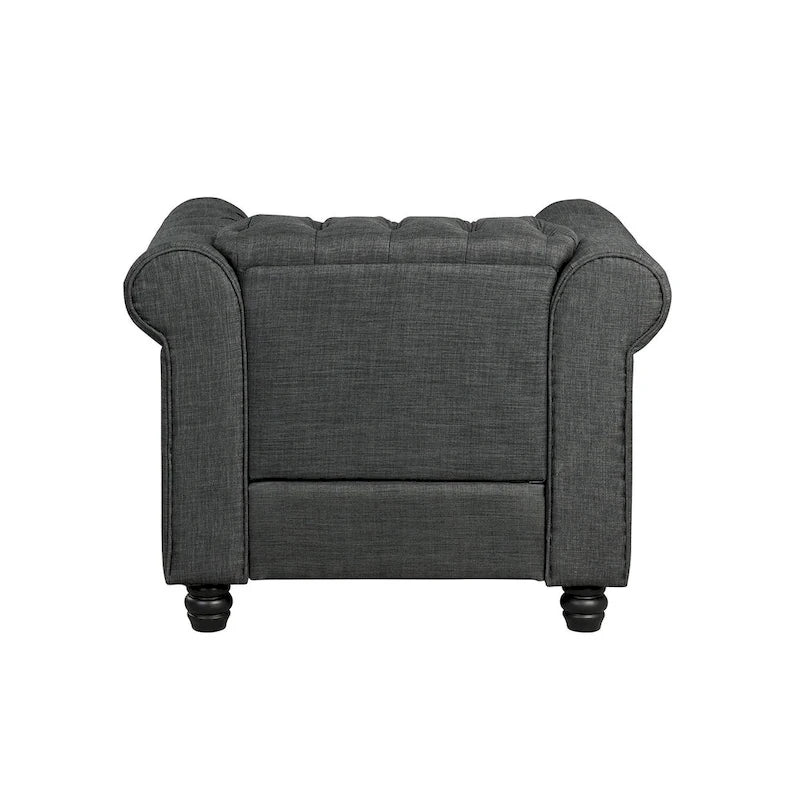 Ensemble de canapé Chesterfield capitonné et rembourré, 2 pièces pour salon, en lin, pieds en bois massif
