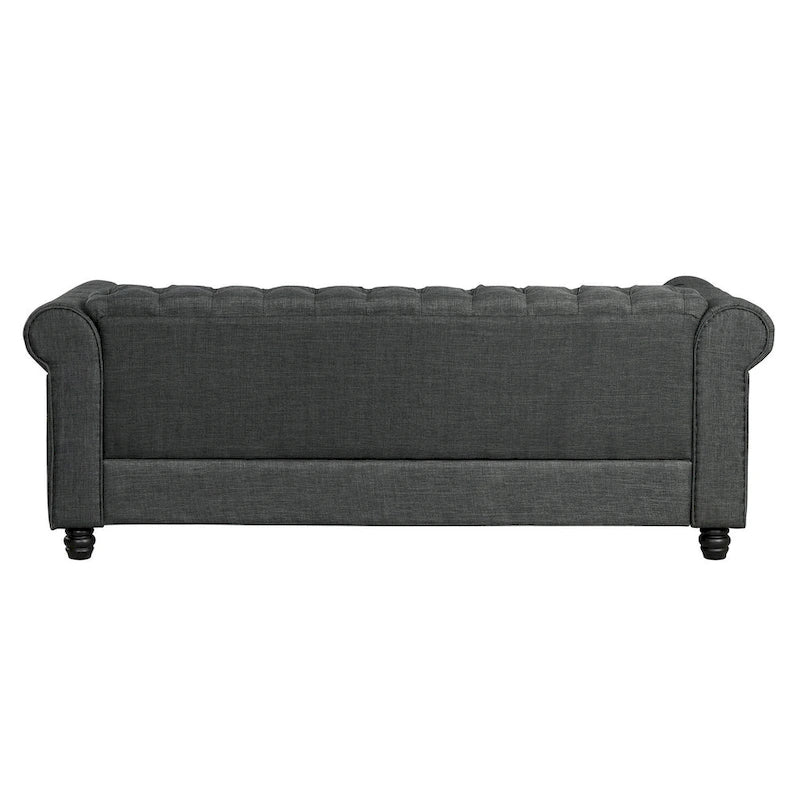 Ensemble de canapé Chesterfield capitonné et rembourré, 2 pièces pour salon, en lin, pieds en bois massif
