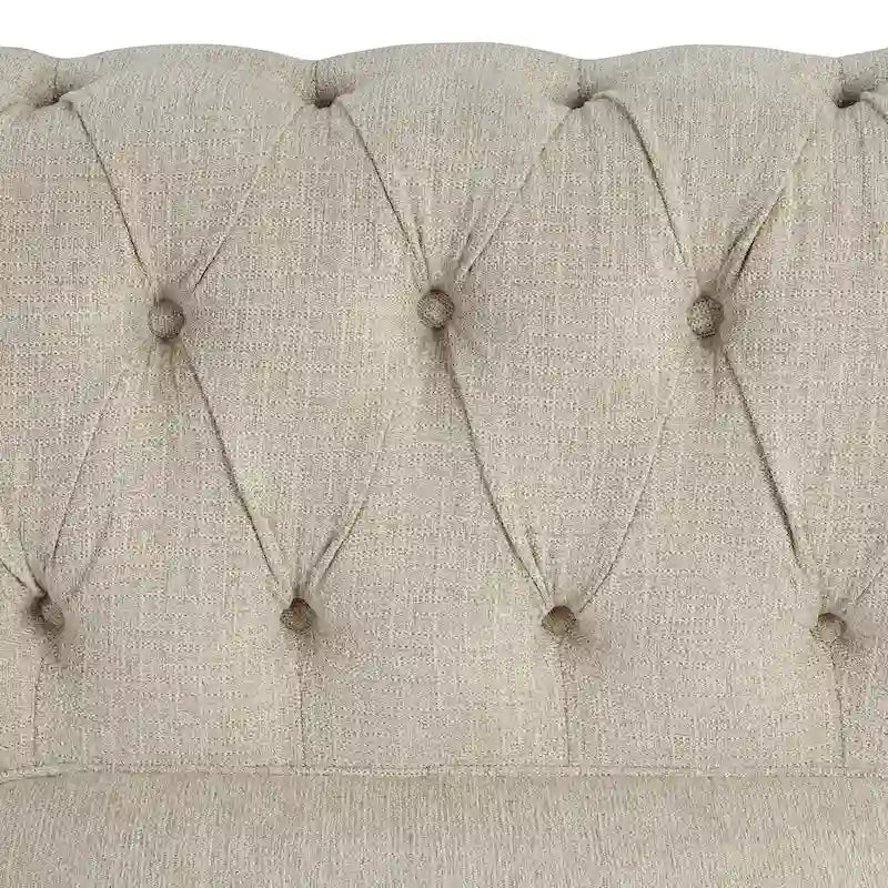 Ensemble de canapé Chesterfield capitonné et rembourré, 2 pièces pour salon, en lin, pieds en bois massif