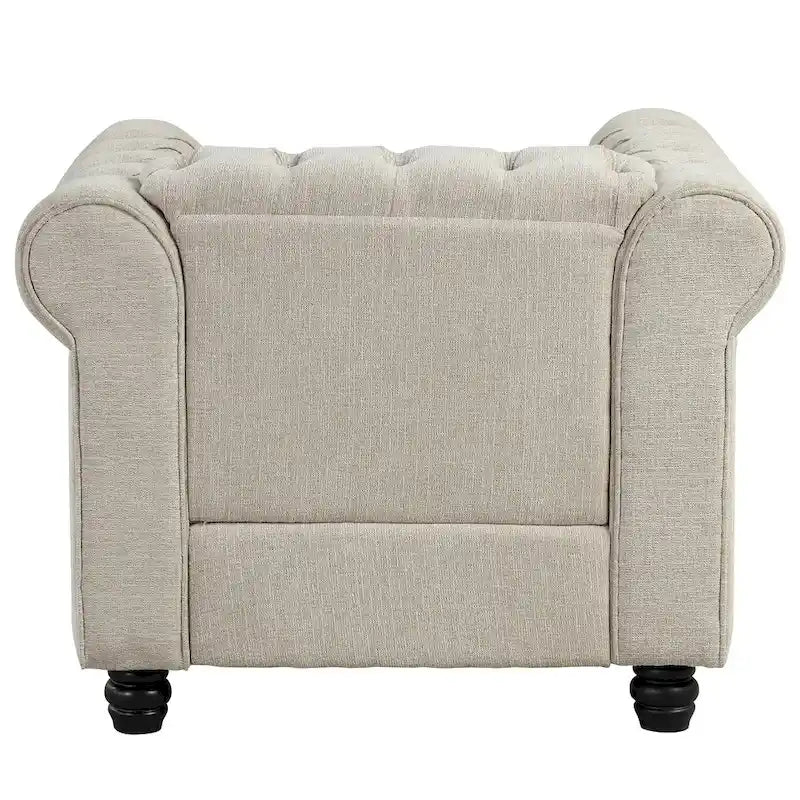 Ensemble de canapé Chesterfield capitonné et rembourré, 2 pièces pour salon, en lin, pieds en bois massif