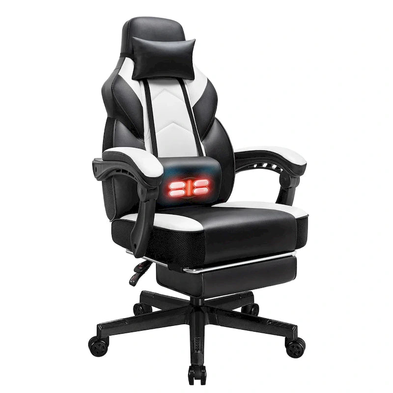 Futzca Gaming Chair PU Leather Office Chair with Headrest, Footrest & Massage Lumbar Support