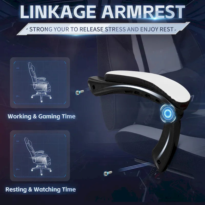 Chaise de jeu en cuir PU Chaise de bureau avec repose-tête, repose-pieds et support lombaire massant