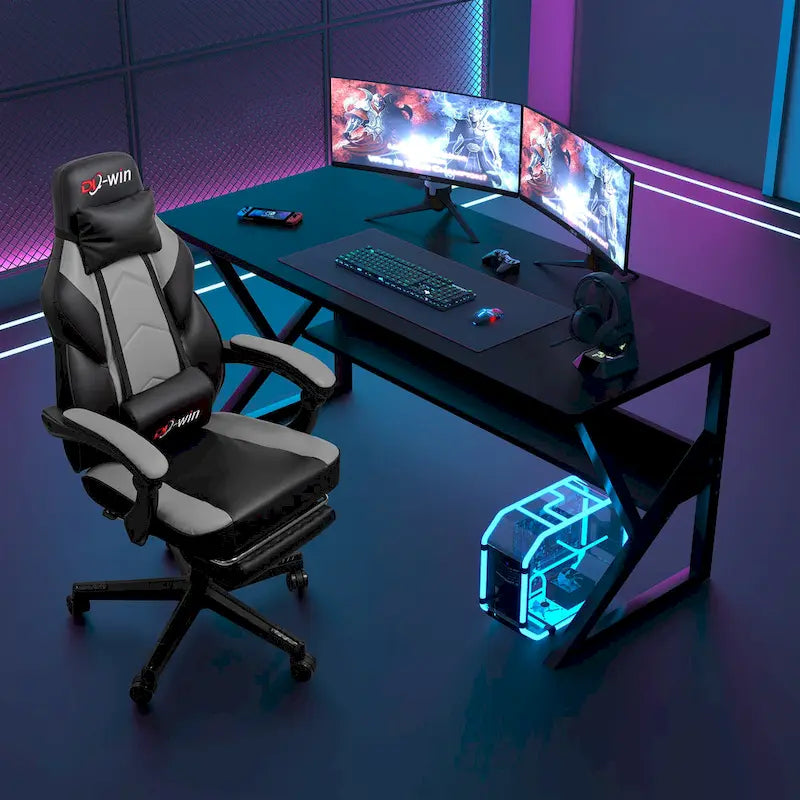 Chaise de jeu en cuir PU Chaise de bureau avec repose-tête, repose-pieds et support lombaire massant