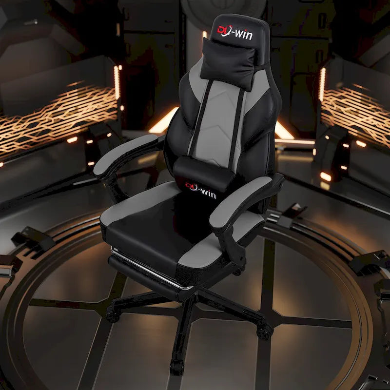 Chaise de jeu en cuir PU Chaise de bureau avec repose-tête, repose-pieds et support lombaire massant