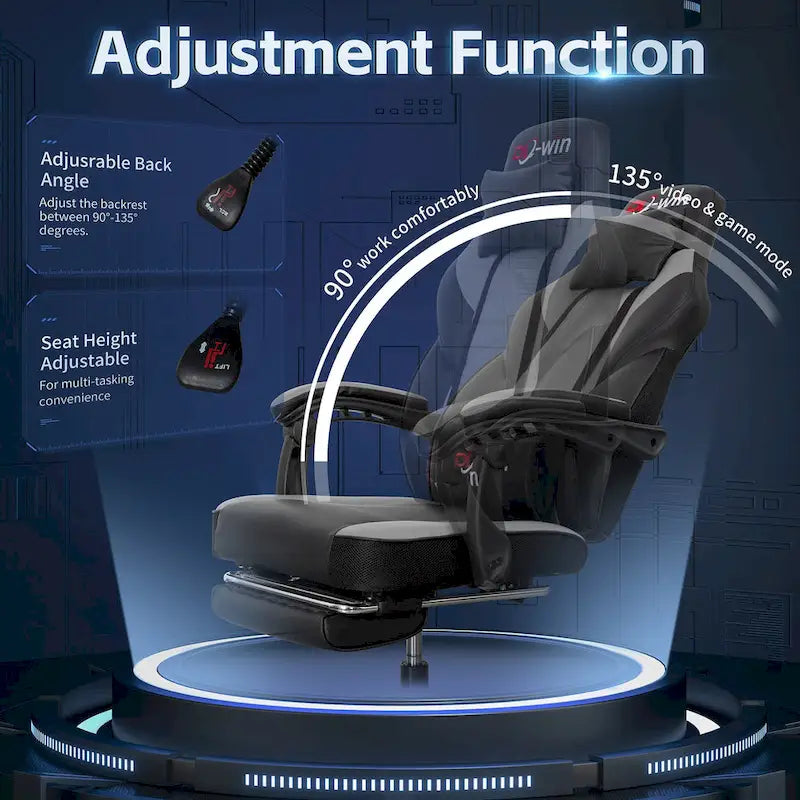 Chaise de jeu en cuir PU Chaise de bureau avec repose-tête, repose-pieds et support lombaire massant