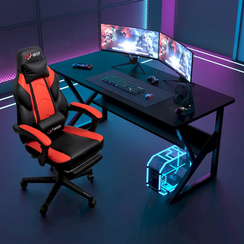 Chaise de jeu en cuir PU Chaise de bureau avec repose-tête, repose-pieds et support lombaire massant