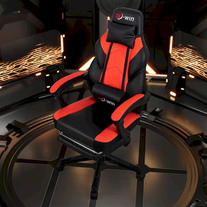 Chaise de jeu en cuir PU Chaise de bureau avec repose-tête, repose-pieds et support lombaire massant