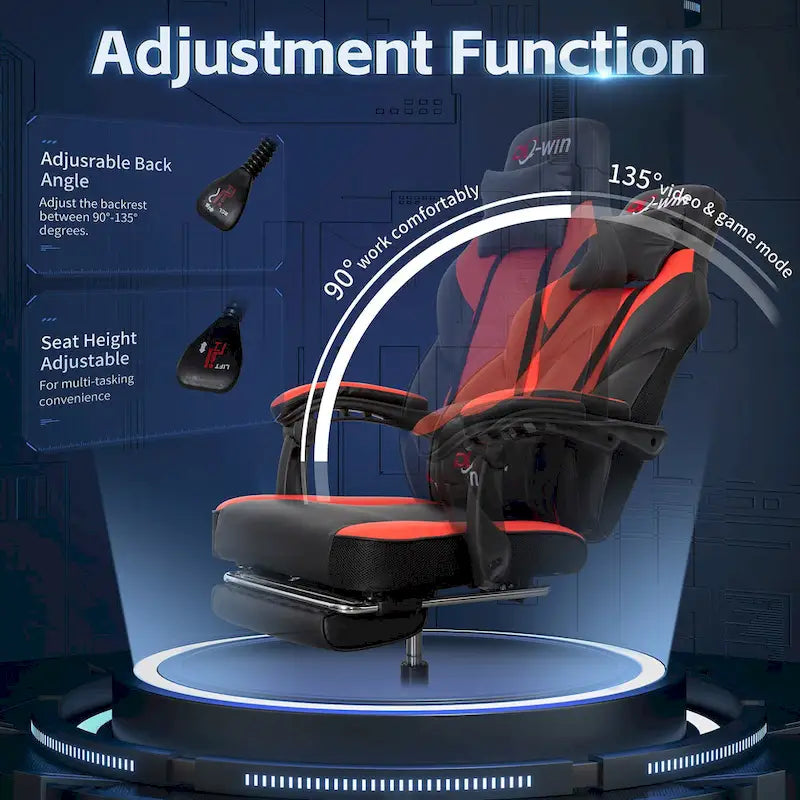 Chaise de jeu en cuir PU Chaise de bureau avec repose-tête, repose-pieds et support lombaire massant