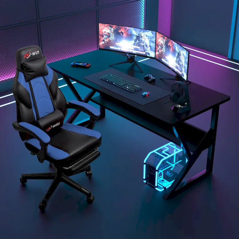 Chaise de jeu en cuir PU Chaise de bureau avec repose-tête, repose-pieds et support lombaire massant
