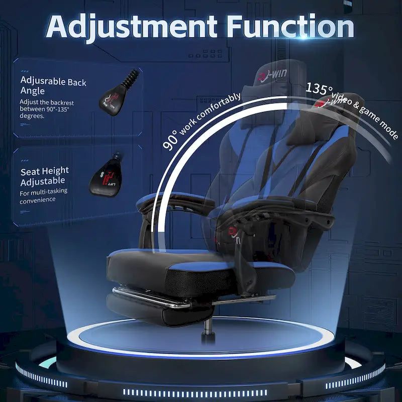 Chaise de jeu en cuir PU Chaise de bureau avec repose-tête, repose-pieds et support lombaire massant