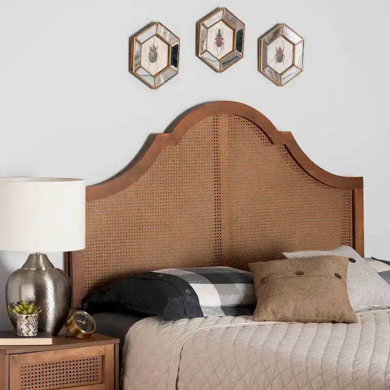 Tête de lit en bois de noyer cendré avec cannage Camila Classic et Traditionnelle