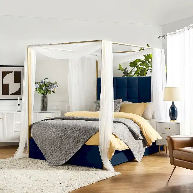 Lit à baldaquin Queen Size rembourré contemporain Milton