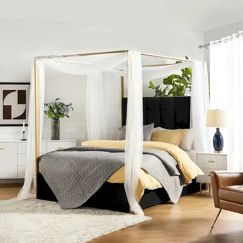 Lit à baldaquin Queen Size rembourré contemporain Milton