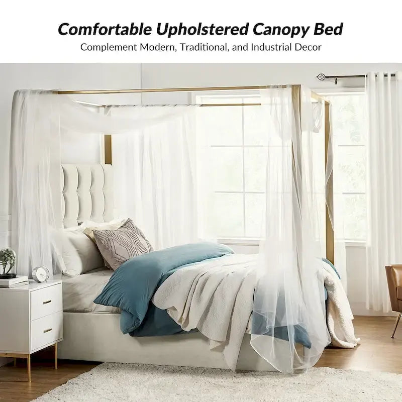 Lit à baldaquin Queen Size rembourré contemporain Milton