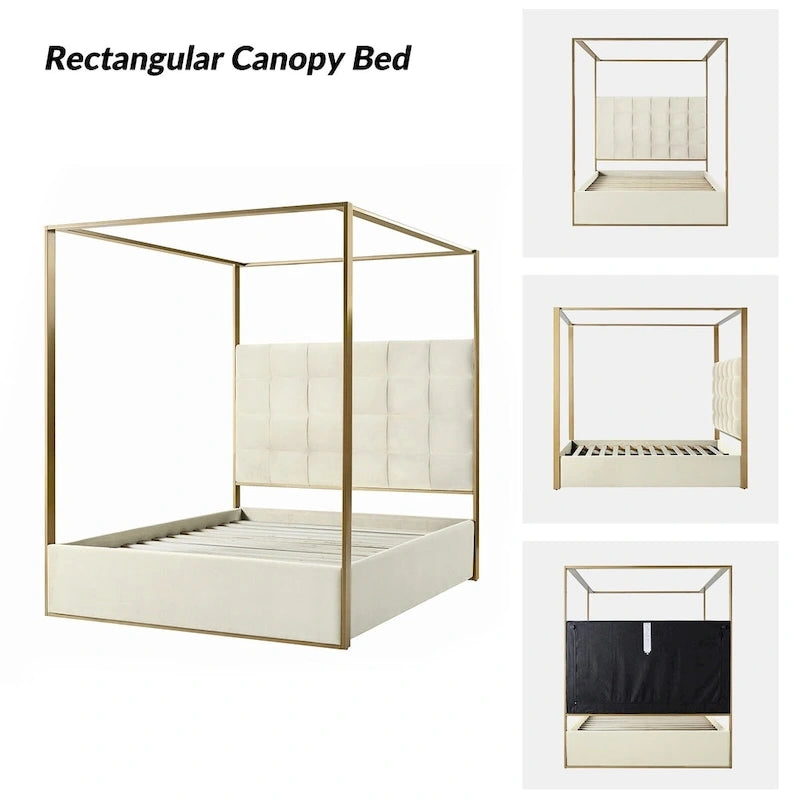 Lit à baldaquin Queen Size rembourré contemporain Milton