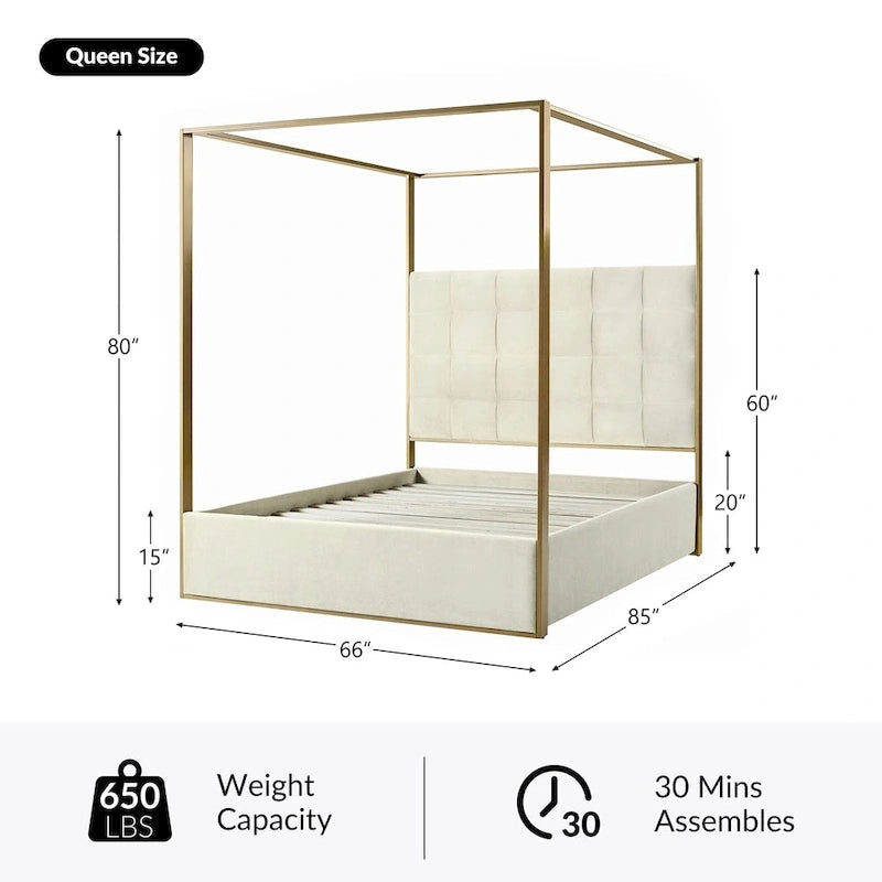 Lit à baldaquin Queen Size rembourré contemporain Milton