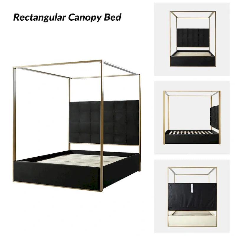 Lit à baldaquin Queen Size rembourré contemporain Milton