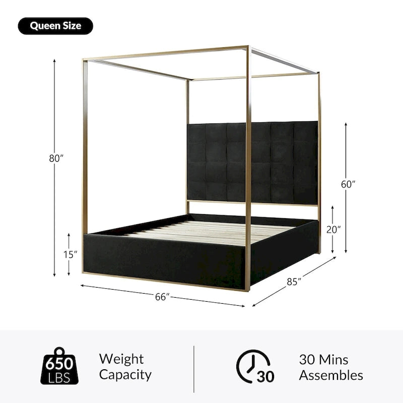 Lit à baldaquin Queen Size rembourré contemporain Milton