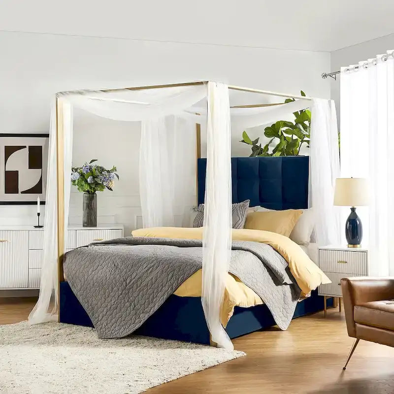 Lit à baldaquin Queen Size rembourré contemporain Milton