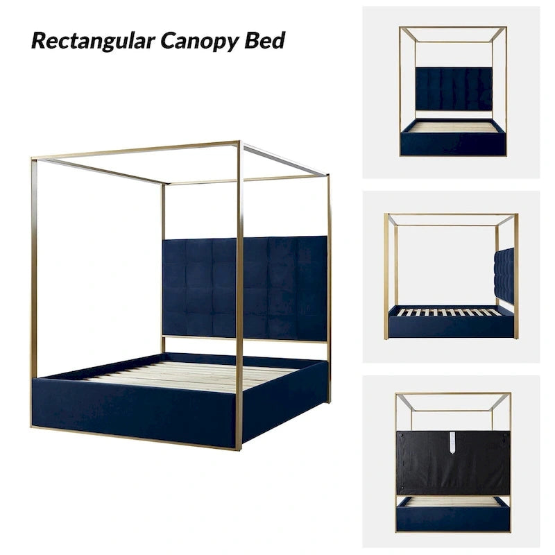 Lit à baldaquin Queen Size rembourré contemporain Milton