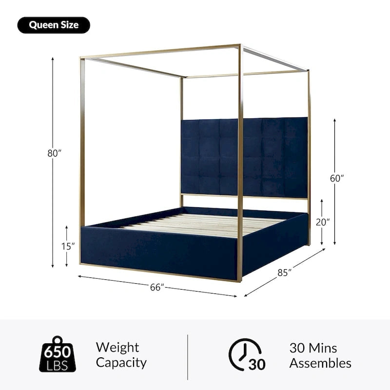 Lit à baldaquin Queen Size rembourré contemporain Milton