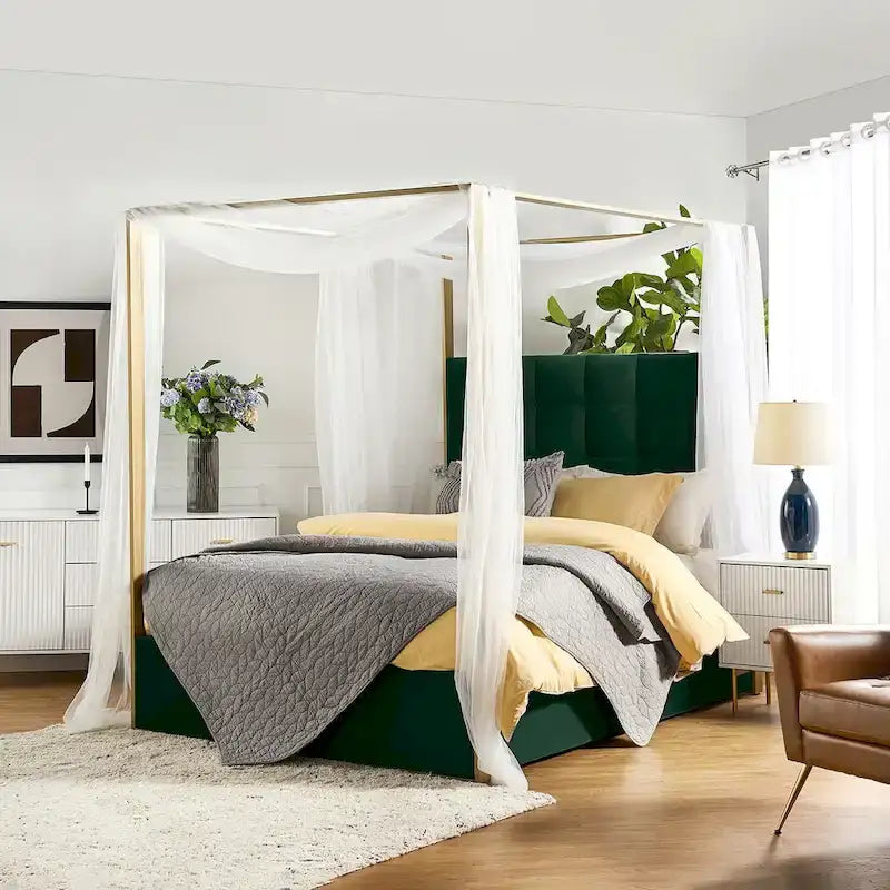 Lit à baldaquin Queen Size rembourré contemporain Milton