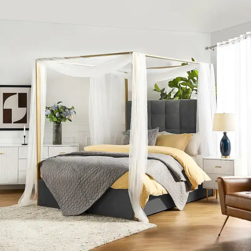 Lit à baldaquin Queen Size rembourré contemporain Milton