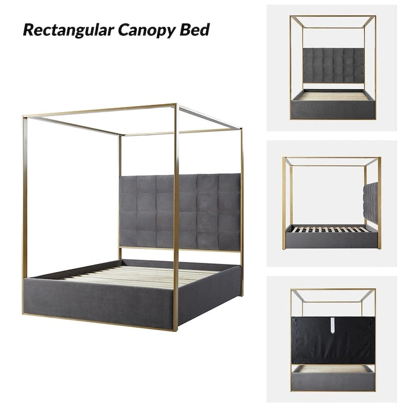 Lit à baldaquin Queen Size rembourré contemporain Milton