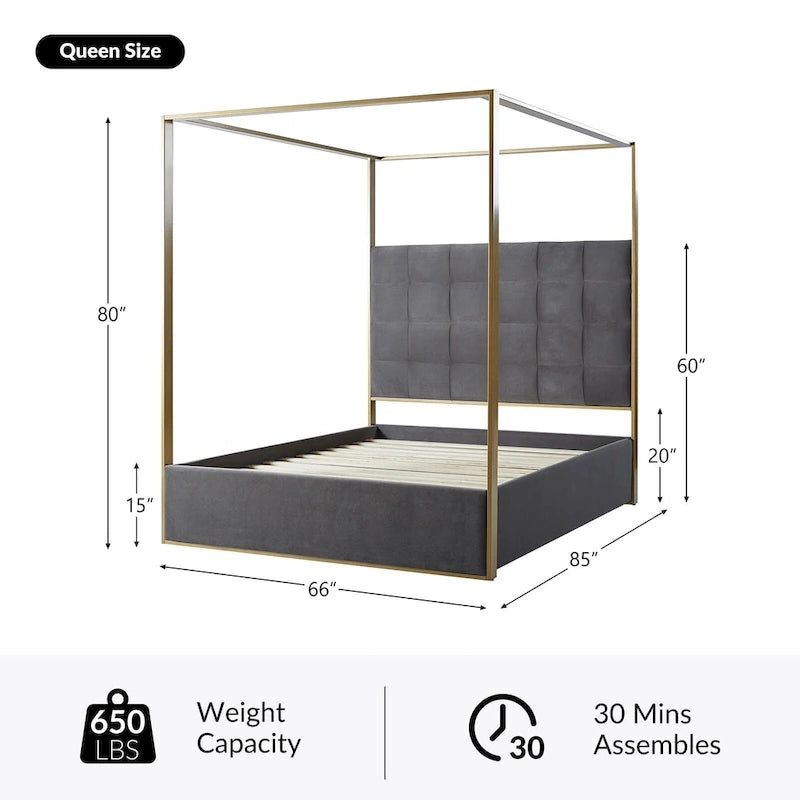 Lit à baldaquin Queen Size rembourré contemporain Milton