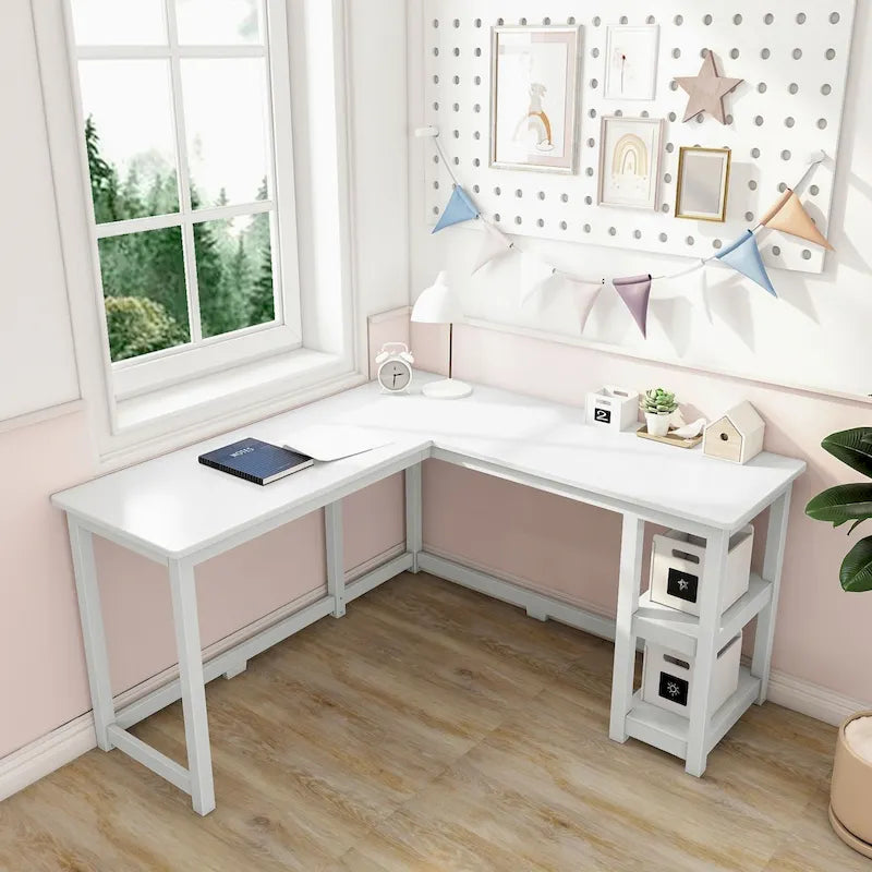 Bureau d'angle pour enfants avec étagères