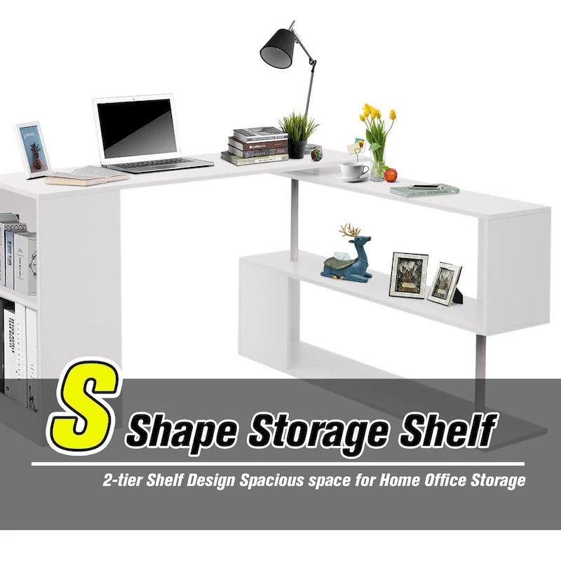Bureau d'angle pivotant pour ordinateur de 55" : Poste de travail en L, étagères de rangement
